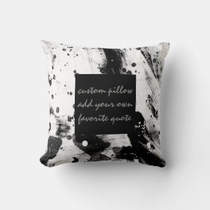 modern add your own quote abstract black and white throw pillow