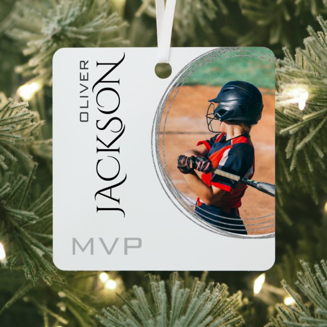 Modern Add Your Photo Baseball Card Metal Ornament (Insitu)