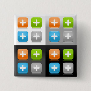 Modern Addition Math Symbol Shiny Glassy Icons 2 Inch Square Button
