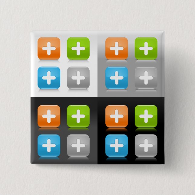 Modern Addition Math Symbol Shiny Glassy Icons 2 Inch Square Button (Front)