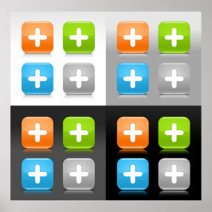 Modern Addition Math Symbol Shiny Glassy Icons Poster