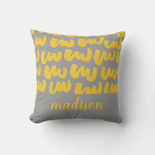Modern Adorable Yellow Squiggles Grey Kids Custom Throw Pillow