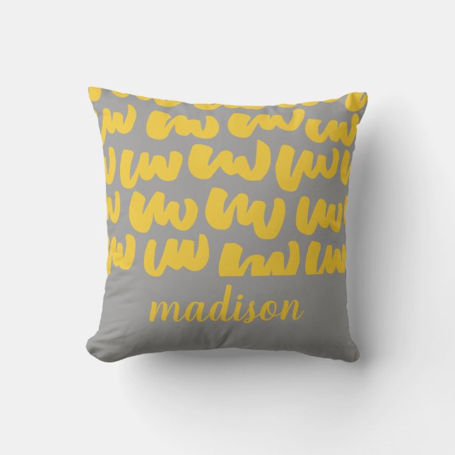 Modern Adorable Yellow Squiggles Grey  Kids Custom Throw Pillow (Front)