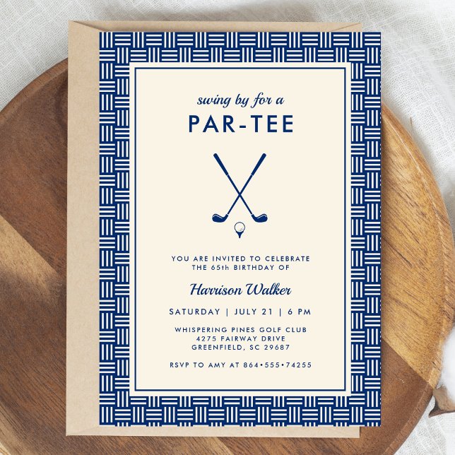 Modern Adult Golf Birthday Party Any Age Blue Invitation (Creator Uploaded)