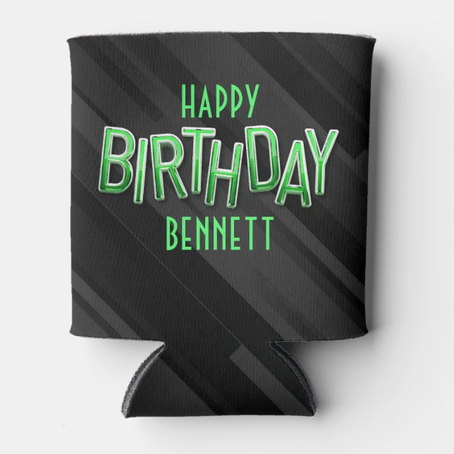 Modern Adult Green Birthday Can Cooler (Front)
