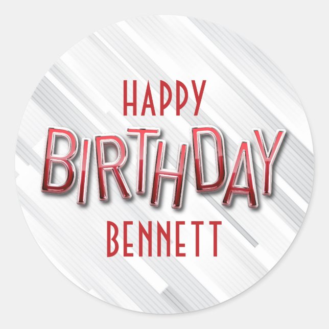 Modern Adult Red Birthday Classic Round Sticker (Front)