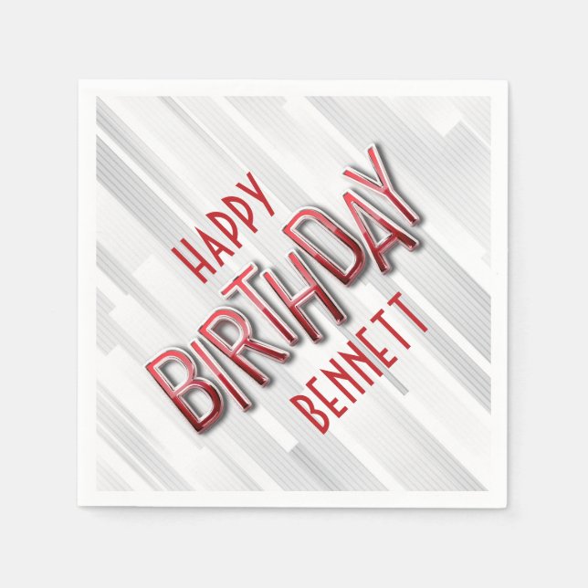 Modern Adult Red Birthday Napkin (Front)