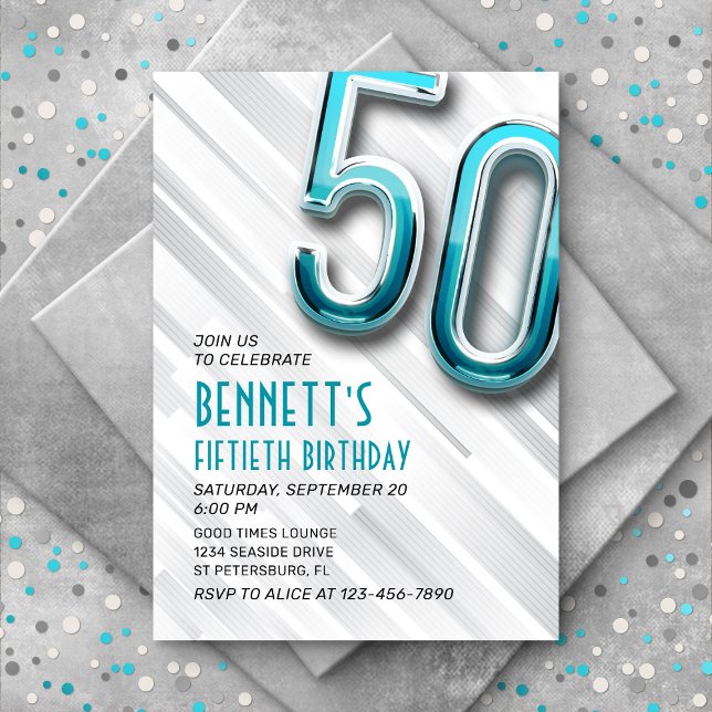 Modern Adult Teal 50th Birthday Invitation (Creator Uploaded)