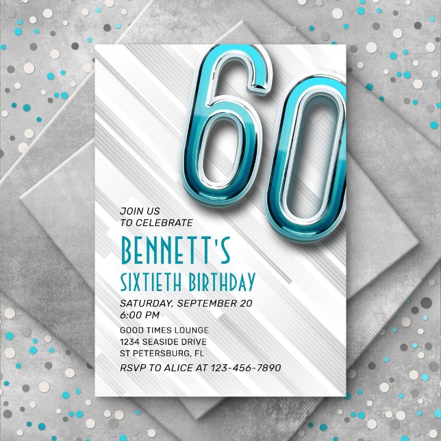 Modern Adult Teal 60th Birthday Invitation (Creator Uploaded)