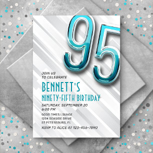 Modern Adult Teal 95th Birthday Invitation