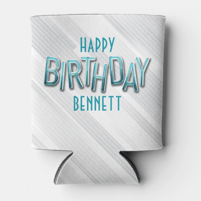 Modern Adult Teal Birthday Can Cooler (Front)