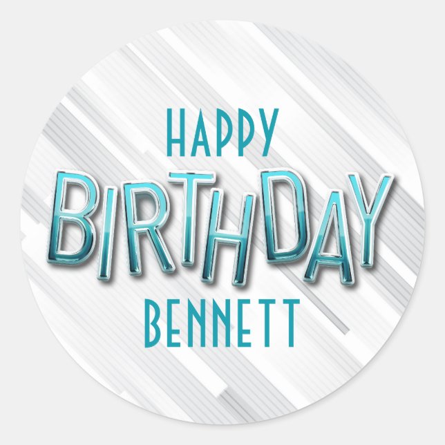 Modern Adult Teal Birthday Classic Round Sticker (Front)