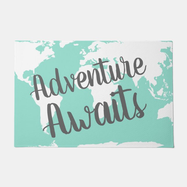 Modern Adventure Awaits World Map & Mint Doormat (Front)