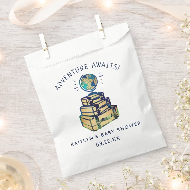 Modern Adventure Travel Globe Baby Shower Favour Bag (Clipped)
