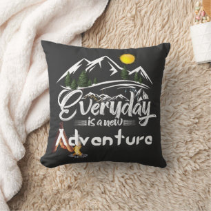 Modern Adventuring and Camping Throw Pillow