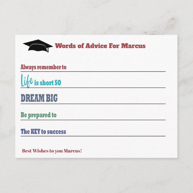 Modern Advice Wishes Party Graduation Postcard (Front)