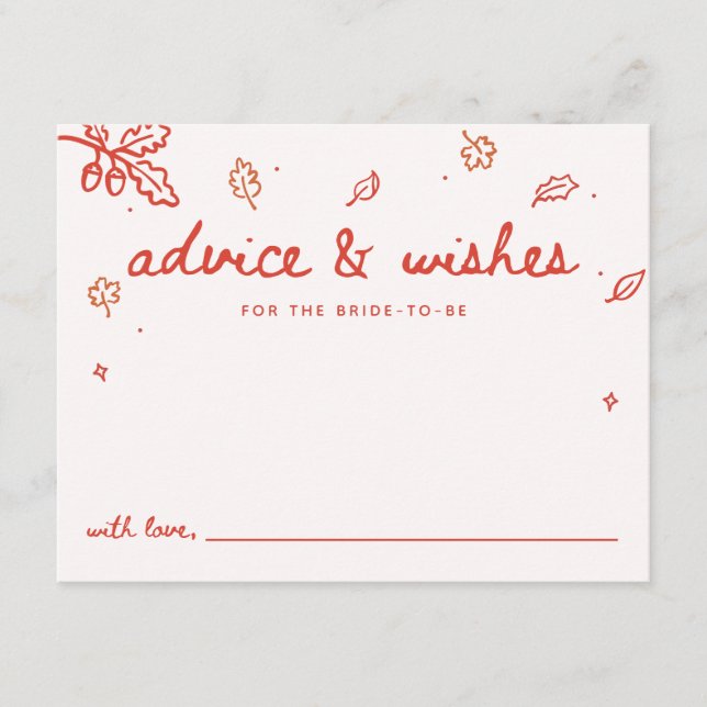 Modern "Advice & Wishes" Script Fall Bridal Shower Enclosure Card (Front)