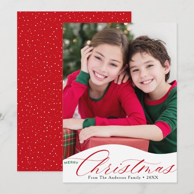 Modern Aesthetic Merry Christmas Photo Holiday Card (Front/Back)