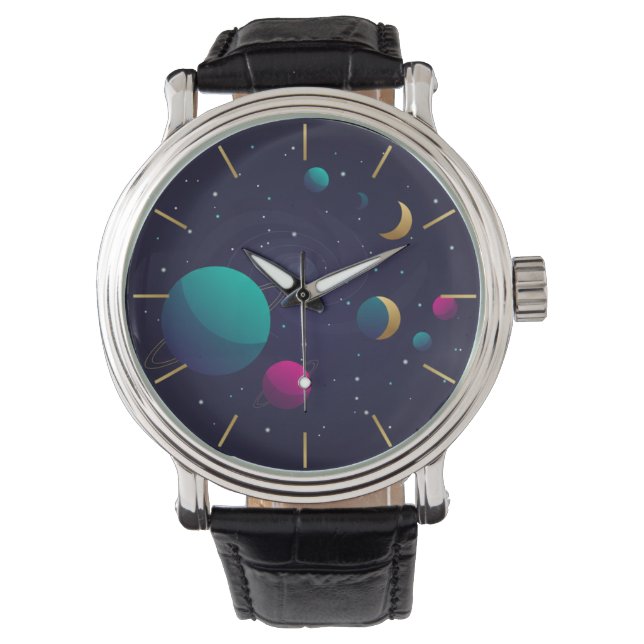 Modern Aesthetic Nebula Space Art Wrist Watch (Front)