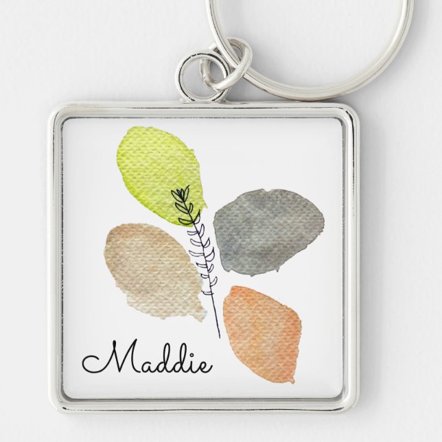 Modern Aesthetic watercolor leaf Keychain (Front)