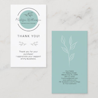 Modern Aesthetician Stylist Spa Customer Thank You Business Card