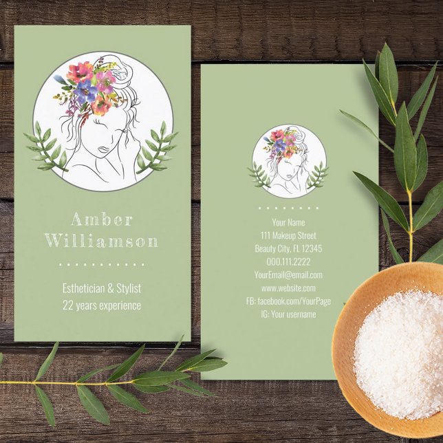 Modern Aesthetician Stylist Spa Elegant Chic Flora Business Card (Creator Uploaded)