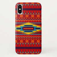 Modern African Art Gods Eye Pattern Red Yellow