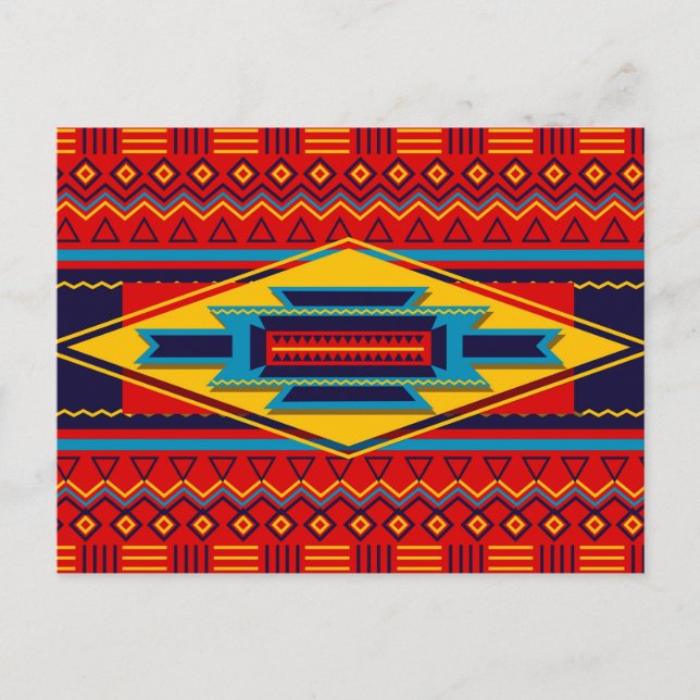 Modern African Art Gods Eye Pattern Red Yellow Postcard (Front)