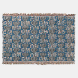 Modern African Elephant Head Geometric Blue Throw Blanket