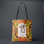 Modern African Ghana Kente WEDDING Guest Favor Tote Bag<br><div class="desc">Perfect for African or cultural weddings, elegant dinners, and birthday brunches, this customizable Kente wedding guest tote bag with all-over print is ideal for your souvenir favor gifts for your special guests. CUSTOMIZABLE DESIGN means you can simply update the photo and text to make these gift bags uniquely yours. #AfricanWedding...</div>