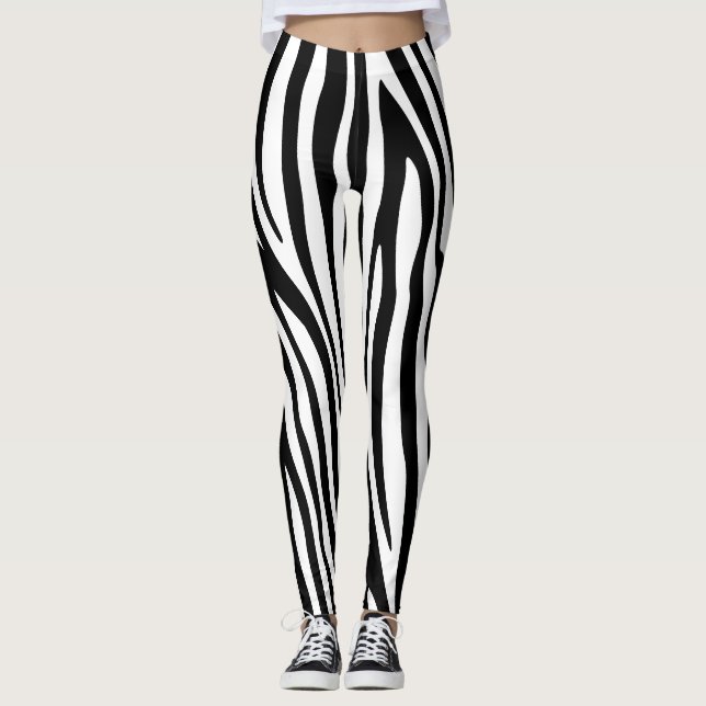 Modern African Mountain Zebra Animal Print Pattern Leggings (Front)