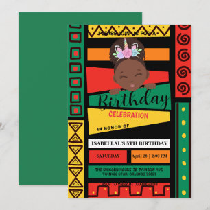 Modern afro African american girls Birthday party Invitation