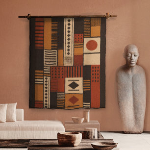 Modern Afrocentric Silhouette Terracotta Boho  Tapestry