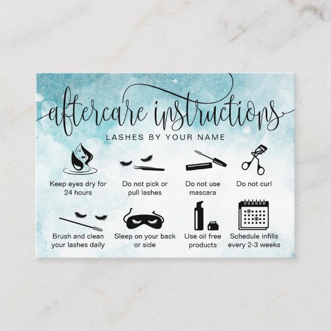 Modern aftercare card eyelash extensions icons (Front)
