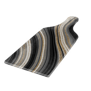 Modern agate black white and gold fluid marble  cu cutting board