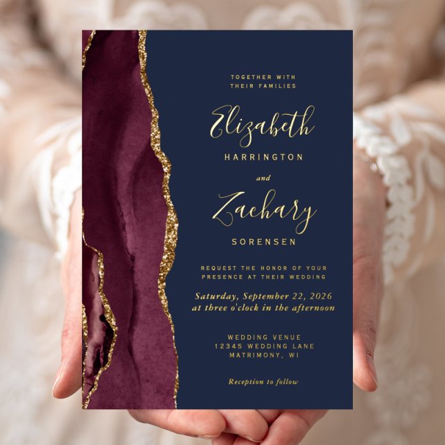 Modern Agate Burgundy Red Gold Navy Wedding (Creator Uploaded)