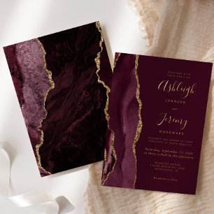 Modern Agate Burgundy Red Gold Wedding