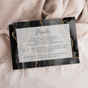 Modern Agate Frame Black Gold Wedding Details Enclosure Card