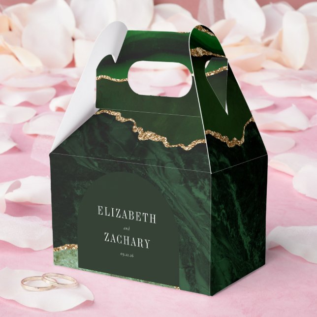 Modern Agate Geode Arch Hunter Green Gold Favor Box (Wedding)