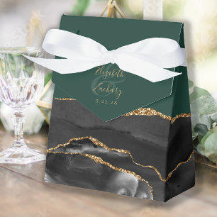 Modern Agate Geode Black Gold Emerald Green Favor Box
