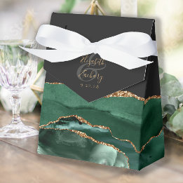Modern Agate Geode Emerald Green Gold Dark Favor Box