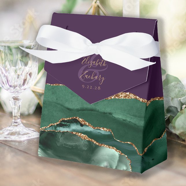Modern Agate Geode Emerald Green Gold Purple Favor Box (Creator Uploaded)