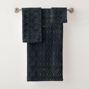 Modern Agate Geode Navy Blue Gold Monogram Bath Bath Towel Set
