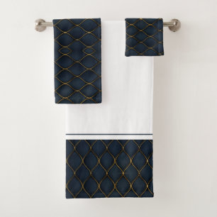 Modern Agate Geode Navy Blue Gold Monogram Bath Towel Set