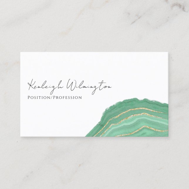 Modern Agate Marble Green Gold Glitter Geode Business Card (Front)