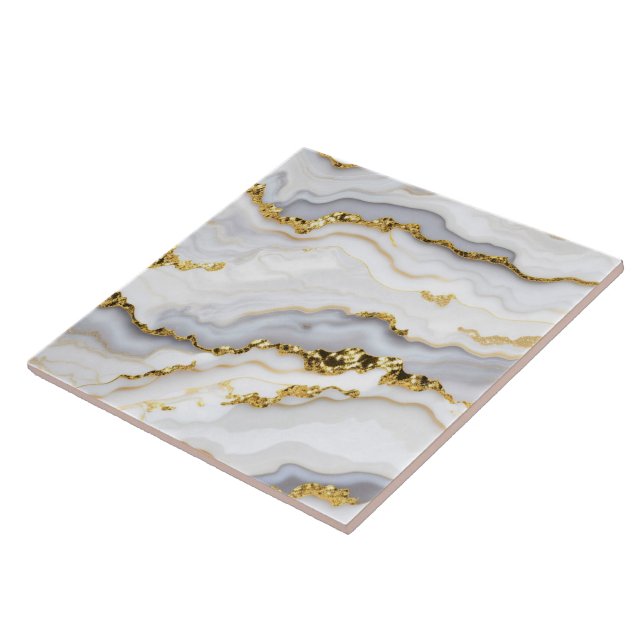 Modern Agate Marble White Gold Collection Tile (Side)