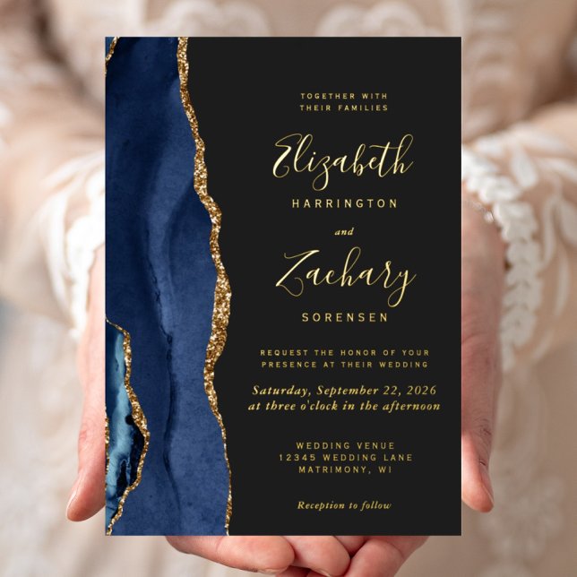 Modern Agate Navy Blue Gold Dark Wedding (Creator Uploaded)