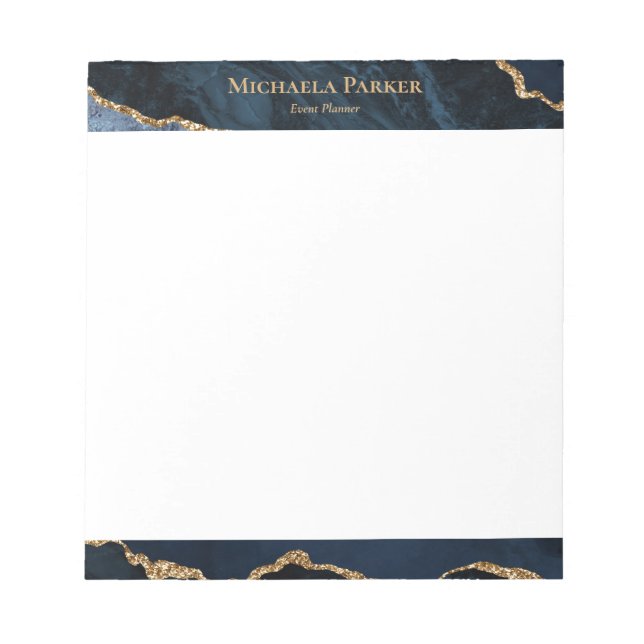 Modern Agate Navy Blue Gold Elegant Notepad (Front)