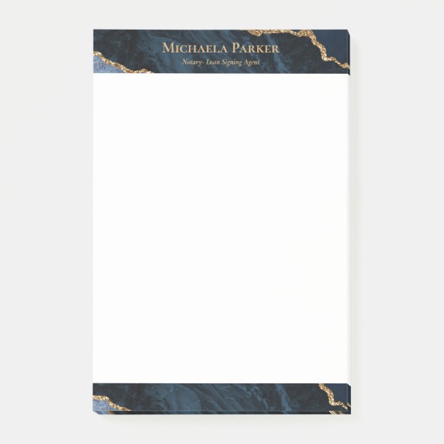 Modern Agate Navy Blue Gold Geode Business Post-it Notes (Front)