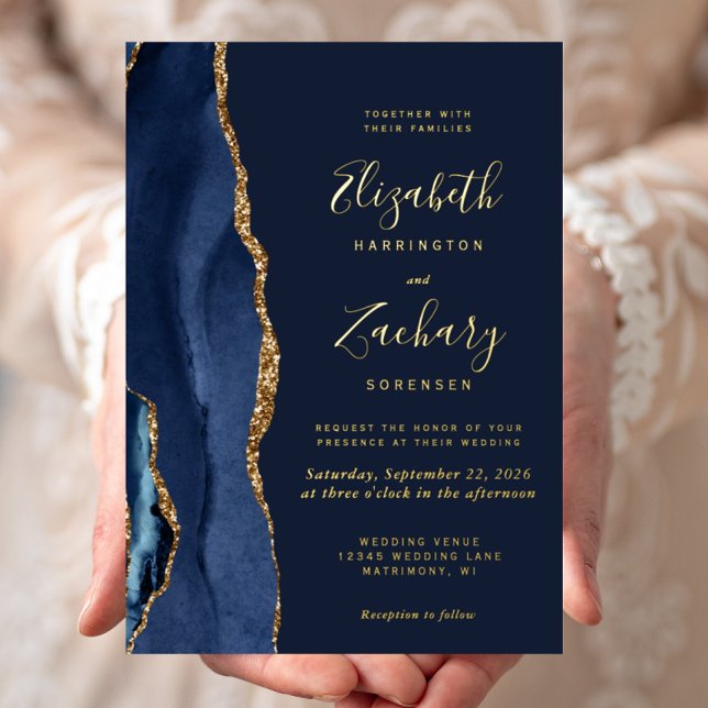 Modern Agate Navy Blue Gold Wedding (Creator Uploaded)